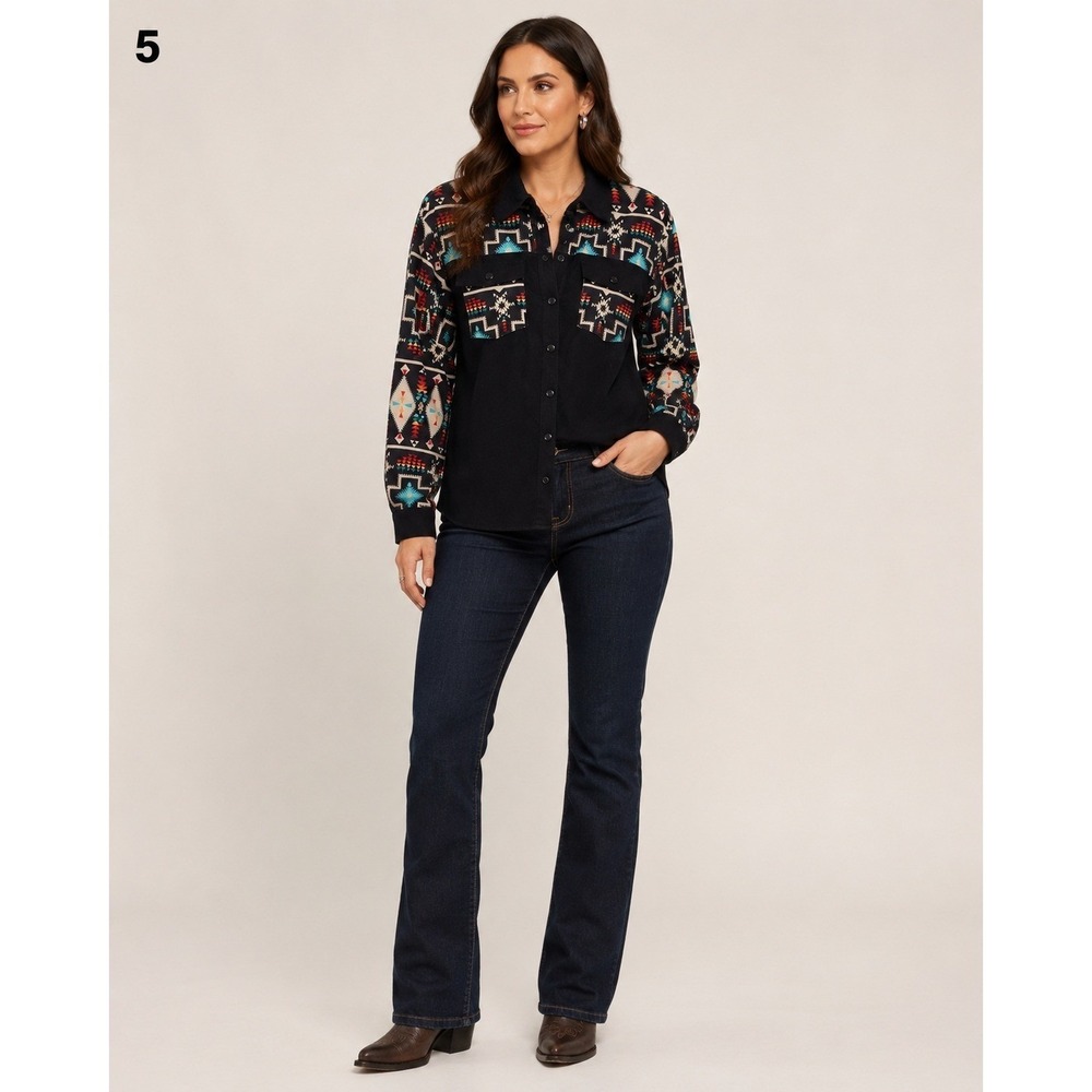 Rowdy Crowd Southwest Cowgirl Corduroy Button Front Shirt Jacket Womens L Black